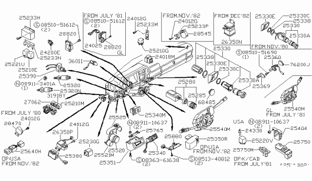 1984 Nissan 720 Pickup Clutch Pedal Position Switch Diagram for 25320-W0505