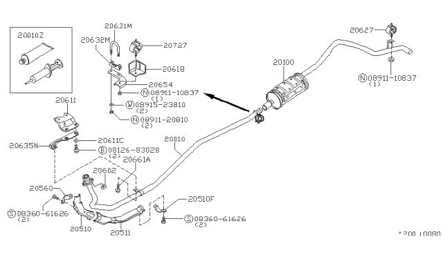 1982 Nissan 720 Pickup Bracket-Exhaust Mounting Diagram for 20624-25W00