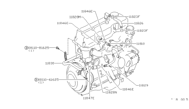 1985 Nissan 720 Pickup Pipe Diagram for 11829-W3800
