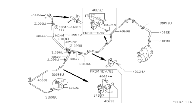 1983 Nissan 720 Pickup Breather Piping (For Front Unit) Diagram