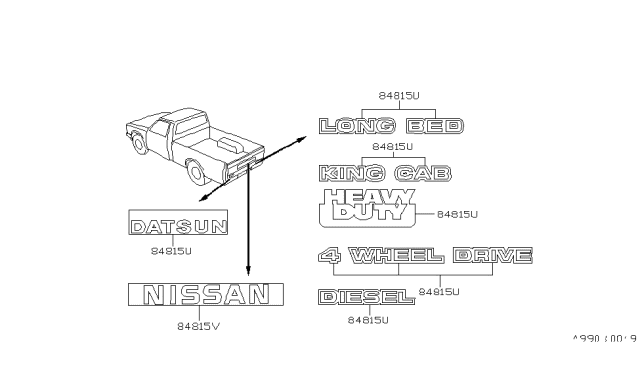 1985 Nissan 720 Pickup Emblem & Name Label Diagram 2