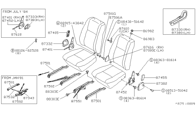 1984 Nissan 720 Pickup Seat Adjusting Parts (Separate Type) Diagram