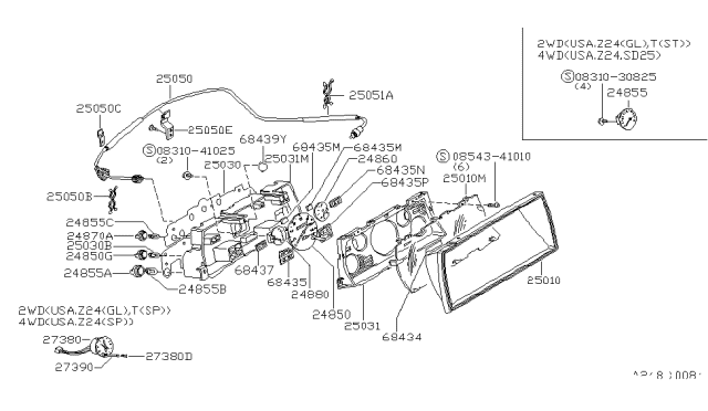 1983 Nissan 720 Pickup Speedometer Assembly Diagram for 24850-20W06