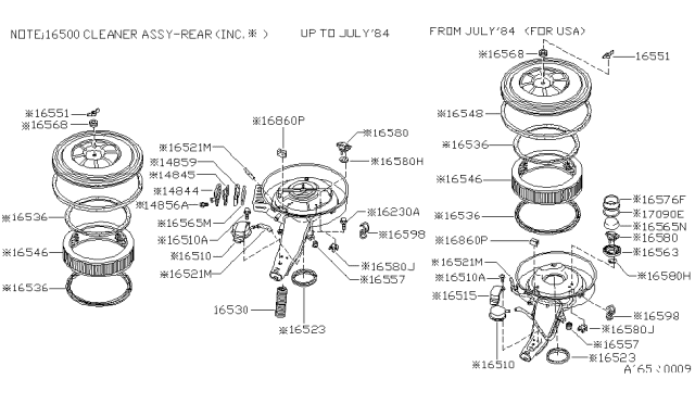 1985 Nissan 720 Pickup Air Cleaner Diagram for 16500-81W00