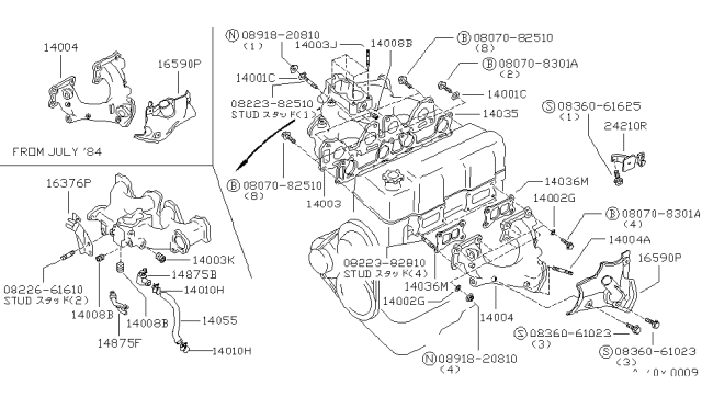 1984 Nissan 720 Pickup Gasket-Manifold To Cylinder Head Diagram for 14035-10G00