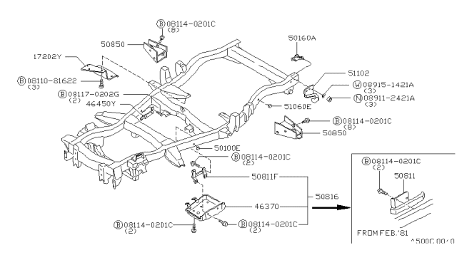 1982 Nissan 720 Pickup Plate Hook Diagram for 51150-41W00