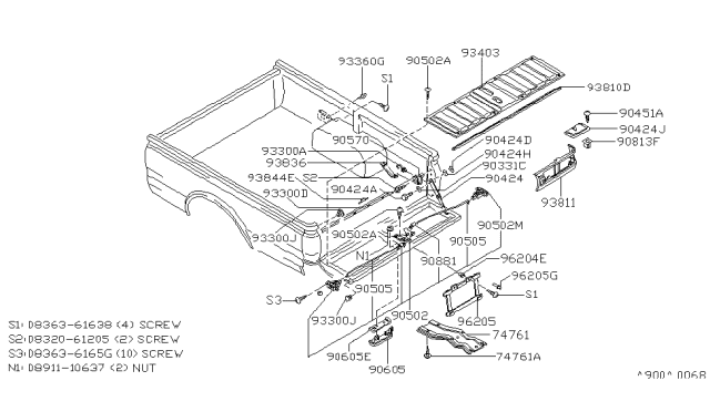 1984 Nissan 720 Pickup Tail Gate Lock Assembly Diagram for 90503-80W00