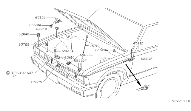 1981 Nissan 720 Pickup Rod Hood Support Diagram for 65771-01W00