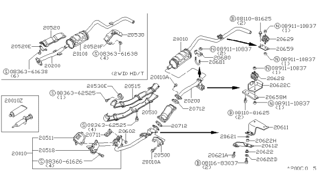 1982 Nissan 720 Pickup Bracket Exhaust Mounting Diagram for 20625-05W01