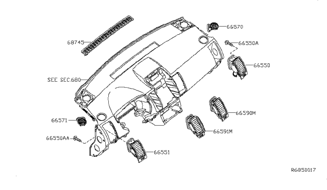 2009 Nissan Sentra Grille Side DEFROSTER LH Diagram for 68745-ZT50A