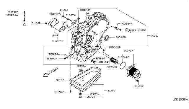 2009 Nissan Sentra Case Assembly - Automatic Transmission Diagram for 31310-1XZ1C