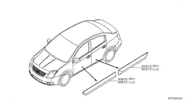 2009 Nissan Sentra Body Side Molding Diagram