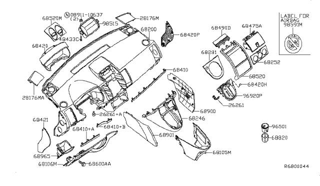 2009 Nissan Sentra Instrument Panel,Pad & Cluster Lid Diagram 4