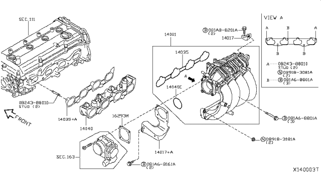 2012 Nissan Sentra Gasket-Throttle Chamber Diagram for 16175-ET80A