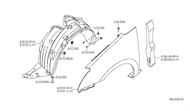 2012 Nissan Sentra Front Fender & Fitting Diagram