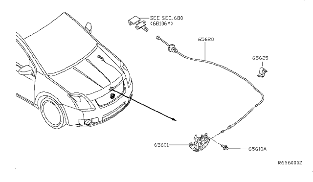 2007 Nissan Sentra Cable Assembly-Hood Lock Diagram for 65621-ET000