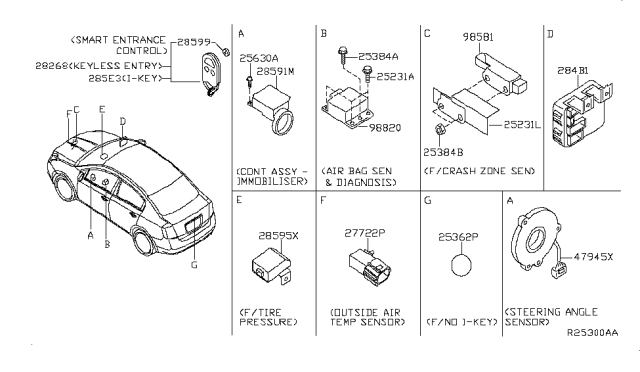 2009 Nissan Sentra Sensor Assembly-Steering Angle Diagram for 47945-JD000