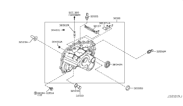 2011 Nissan Sentra Case Assembly Transmission Diagram for 32100-JA60B