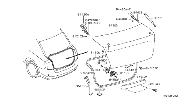 2011 Nissan Sentra Inside Handle-Trunk Lid Diagram for 84690-ET000