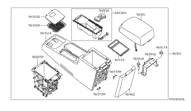 2009 Nissan Sentra Tray-Console Diagram for 969A1-ET00C