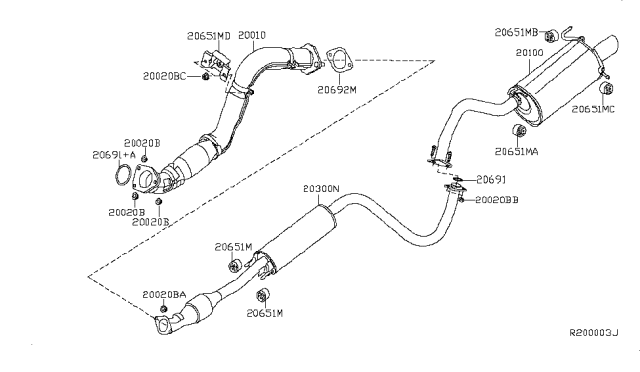 2010 Nissan Sentra Exhaust Tube & Muffler Diagram 2