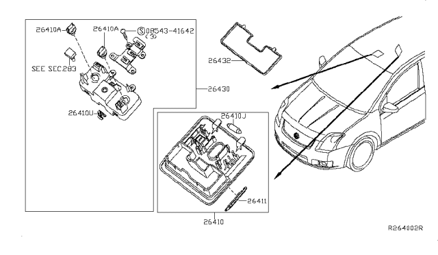 2011 Nissan Sentra Lamp Assembly Map Diagram for 26430-ZT50B