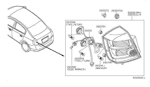2012 Nissan Sentra Lamp Assembly-Rear Combination LH Diagram for 26555-ZT50A