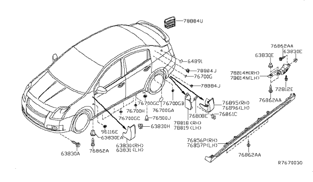 2012 Nissan Sentra MUDGUARD-Center LH Diagram for 76857-ET80C