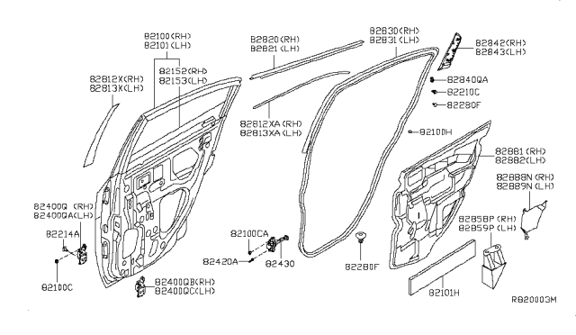 2009 Nissan Sentra Hinge Assy-Rear Door Diagram for H2401-5M0MA