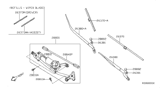 2011 Nissan Sentra Windshield Wiper Arm Assembly Diagram for 28886-ET000