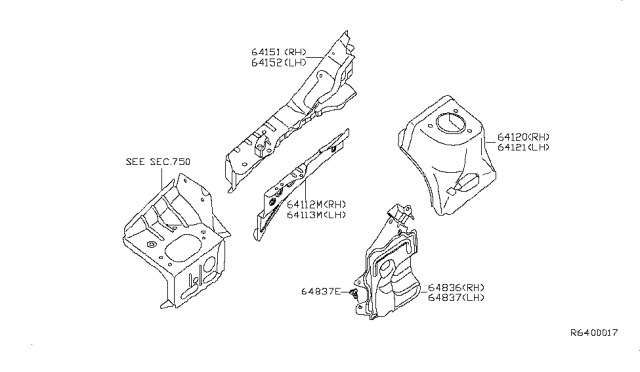 2012 Nissan Sentra Hood Ledge & Fitting Diagram