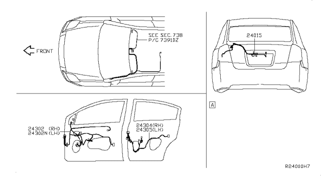 2008 Nissan Sentra Harness Assy-Door,Front Diagram for 24125-ET002