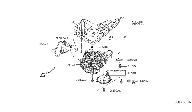 2009 Nissan Sentra Control Valve Assembly Diagram for 31705-3TX0A
