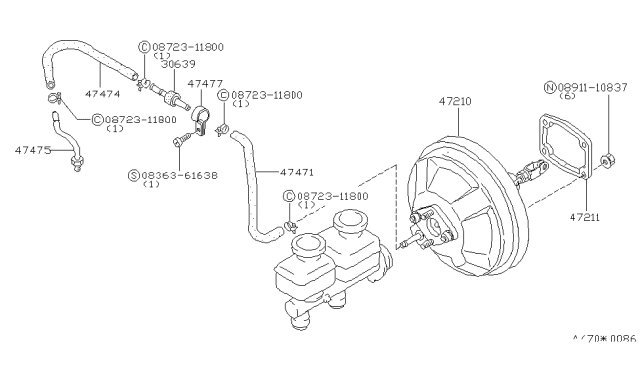 1983 Nissan 280ZX Master Vacuum Assembly Diagram for 47210-P9100