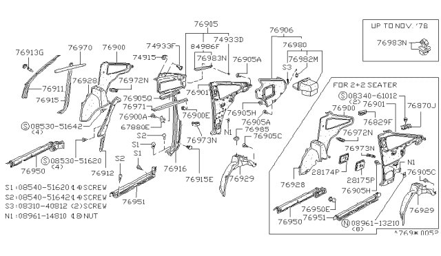 1982 Nissan 280ZX Plate Kick R Diagram for 76950-P7172
