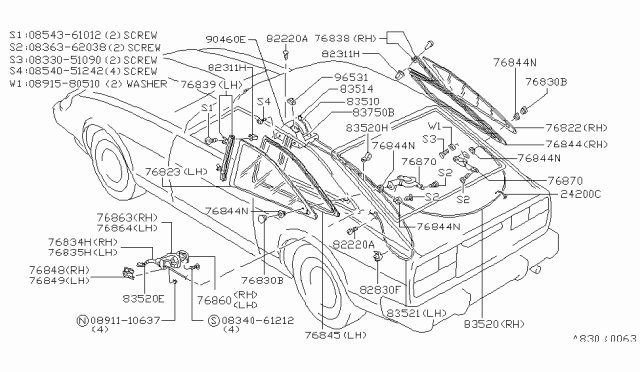 1983 Nissan 280ZX Clamp R Window Diagram for 83536-P9160