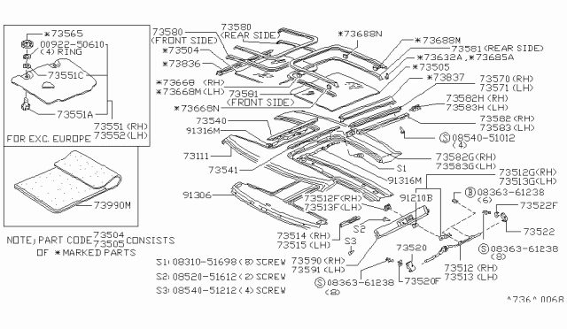 1981 Nissan 280ZX Shade Complete RSLV Diagram for 73551-P8063