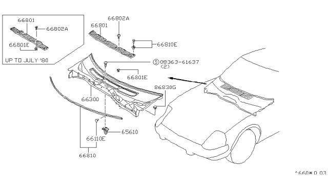 1980 Nissan 280ZX COWL-Top Diagram for 66300-P7100