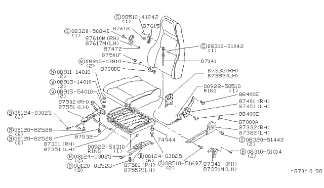 1983 Nissan 280ZX RECL Device RH Diagram for 87401-P7901