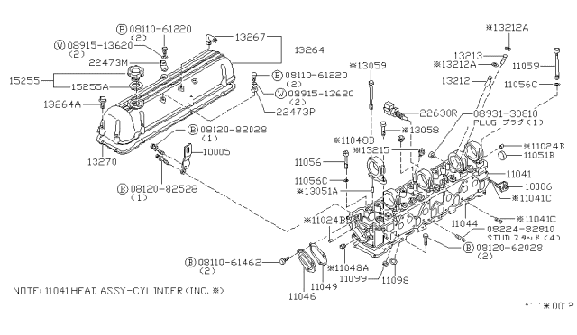 1981 Nissan 280ZX Head Cylinder Diagram for 11041-P7980