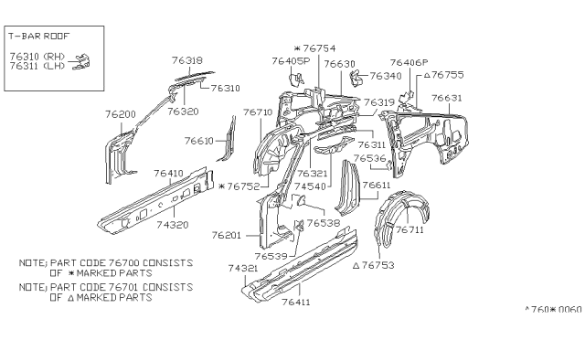 1979 Nissan 280ZX Pillar-Assembly-Lock RH Diagram for 76500-P7200