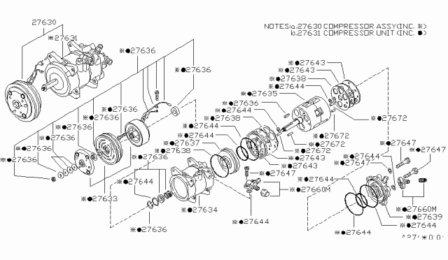 1979 Nissan 280ZX Compressor W/CLUTCH Diagram for 27630-P8200