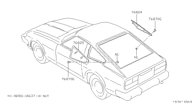 1979 Nissan 280ZX Glass Side RH Diagram for 83312-P7101