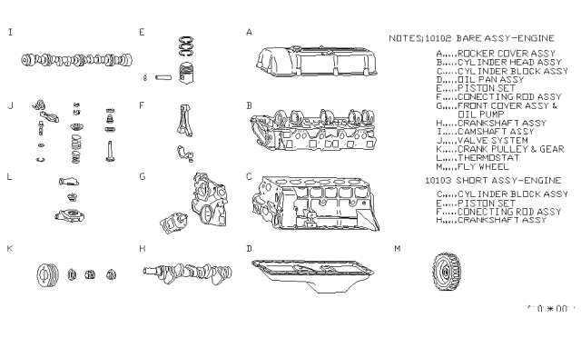 1980 Nissan 280ZX Engine Assembly Short Diagram for 10103-P9000