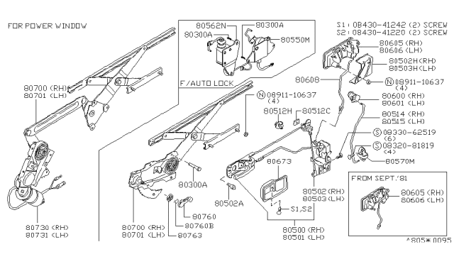 1983 Nissan 280ZX Regulator Assembly-Door W Diagram for 80720-P7110