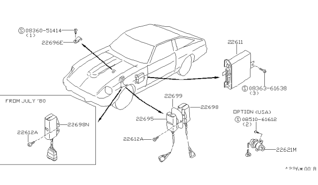 1980 Nissan 280ZX Engine Control Unit Assembly Diagram for 22611-P7801