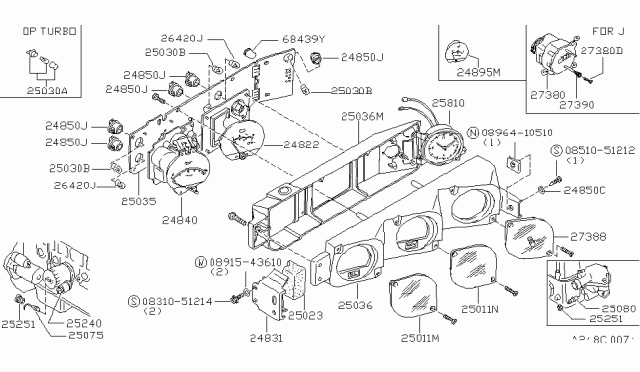 1982 Nissan 280ZX Water & Oil Meter Assembly Diagram for 24870-P9762