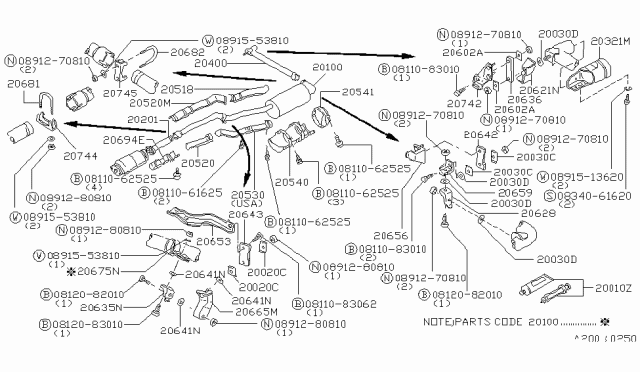 1980 Nissan 280ZX Bracket-Assembly Exhaust Diagram for 20645-P7100