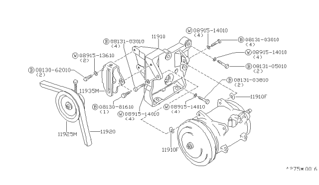 1982 Nissan 280ZX Compressor Mounting & Fitting Diagram