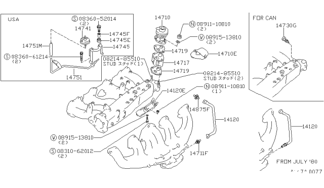 1980 Nissan 280ZX Tube Assembly EGR Diagram for 14120-F5400